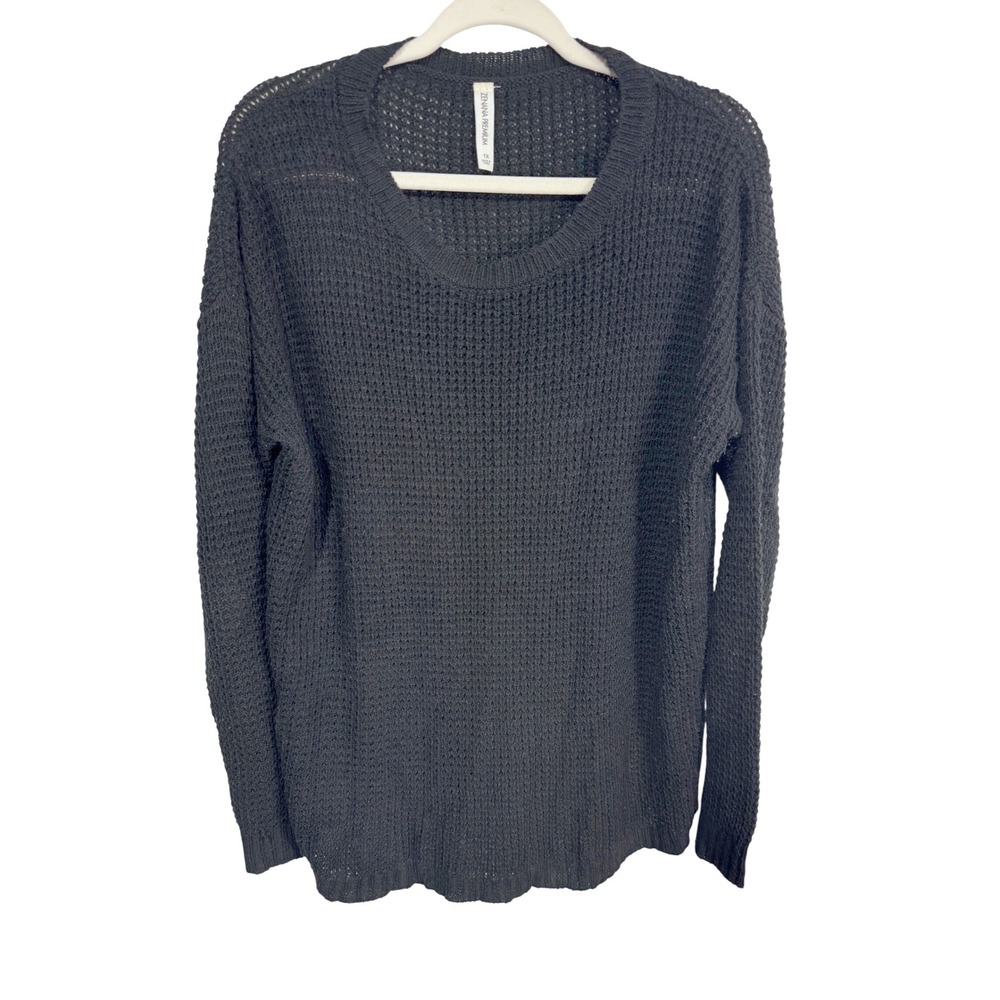 Zenana Premium 1X Black Sweater Women's Open Knit Pullover Boho Minimalist Chic